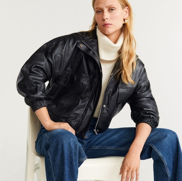 mango oversized leather jacket